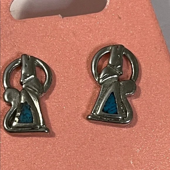 Silver-Tone Stud Earrings with Blue Stone Accent - Picture 1 of 5